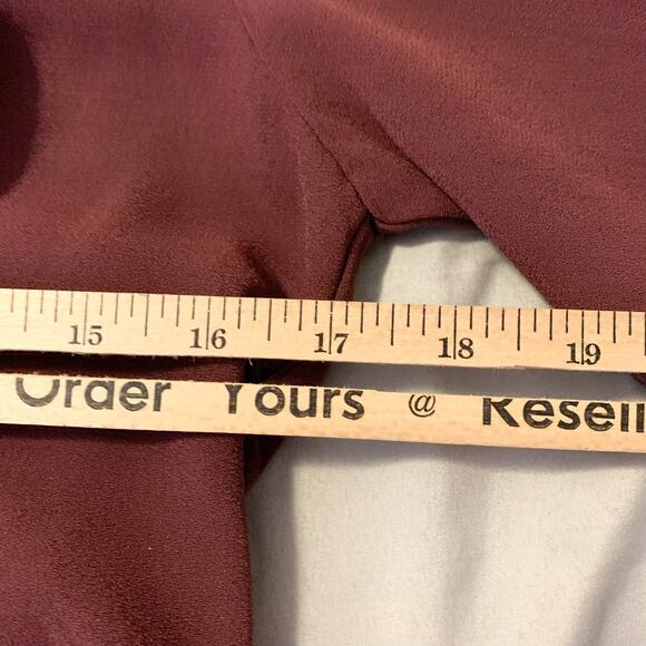 Drew Mai Drape Sleeve & Ruffle Mini Dress Medium Women Burgundy Wine Tie Wrap - Picture 9 of 16
